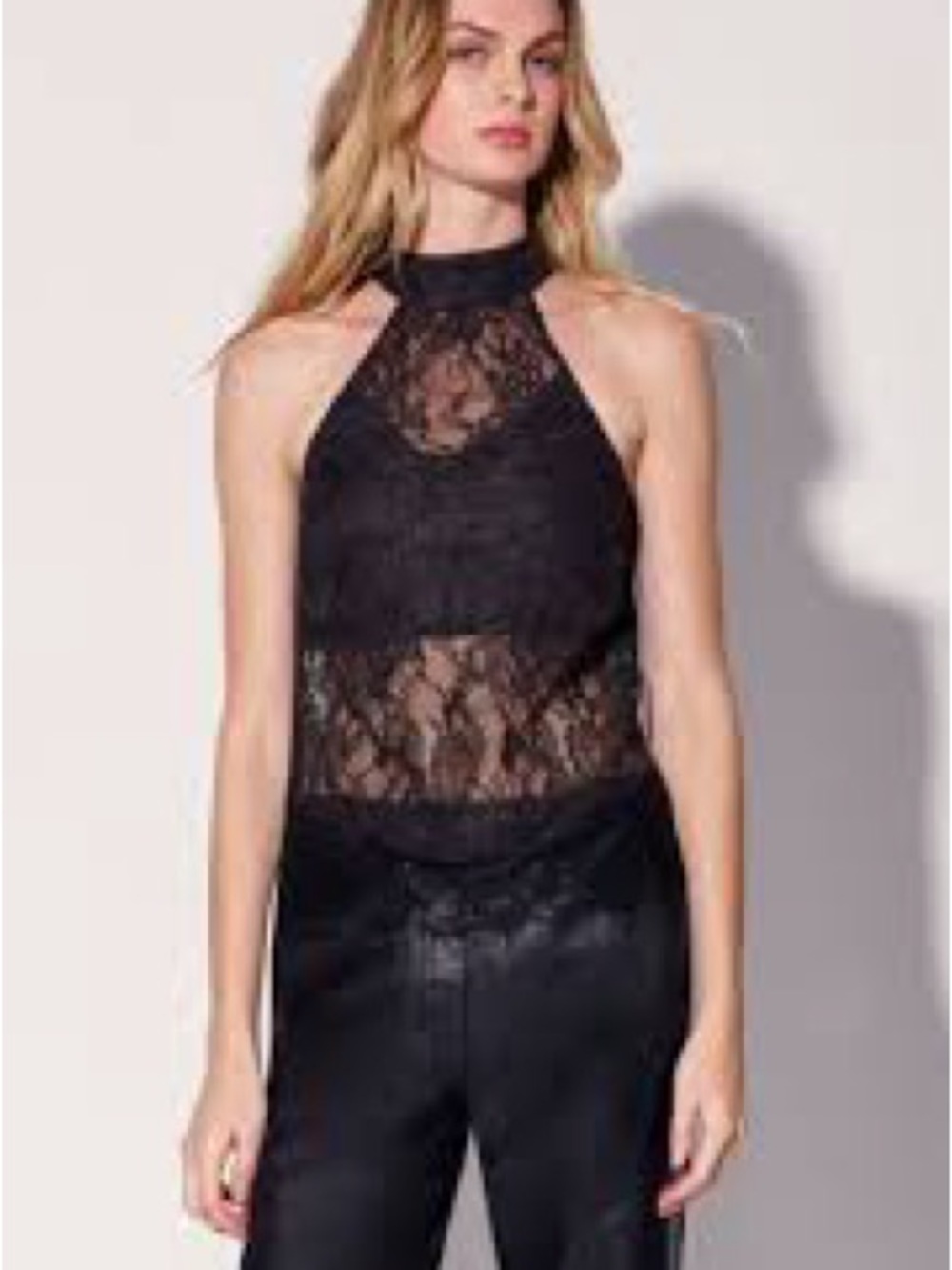 NWT SIZE XL Walter Baker Black Lace Halter Crop Camisole